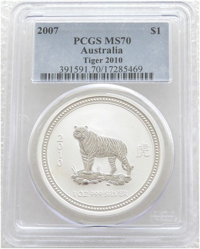 2010 Australia Lunar Tiger $1 Silver 1oz Coin PCGS MS70 2010 Australia Lunar Tiger $1 Silver 1oz Coin PCGS MS70