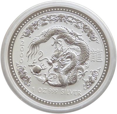 2000 Australia Lunar Dragon $1 Silver 1oz Coin 2000 Australia Lunar Dragon $1 Silver 1oz Coin