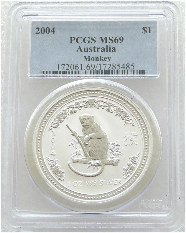 2004 Australia Lunar Monkey $1 Silver 1oz Coin PCGS MS69 2004 Australia Lunar Monkey $1 Silver 1oz Coin PCGS MS69