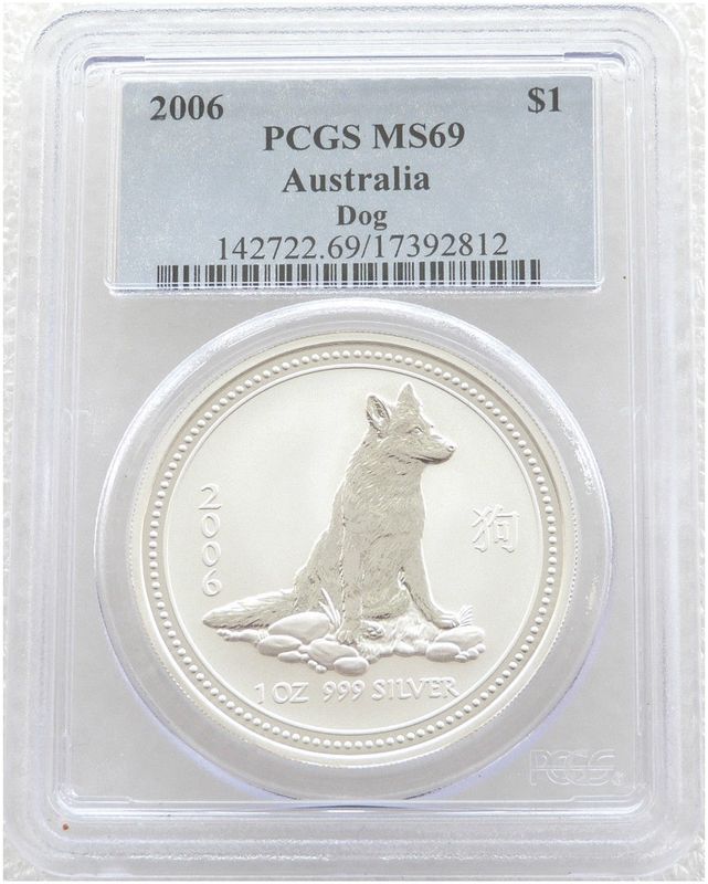 2006 Australia Lunar Dog $1 Silver 1oz Coin PCGS MS69 2006 Australia Lunar Dog $1 Silver 1oz Coin PCGS MS69