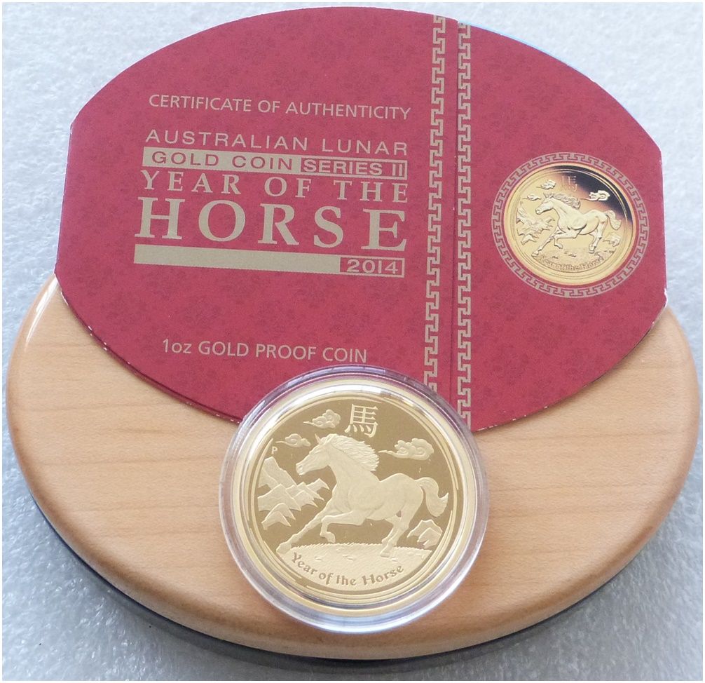 2014-P Australia Lunar Horse $100 Gold Proof 1oz Coin Box Coa