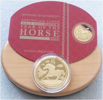 2014-P Australia Lunar Horse $100 Gold Proof 1oz Coin Box Coa