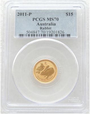 2011-P Australia Lunar Rabbit $15 Gold 1/10oz Coin PCGS MS70