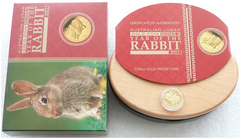 2011-P Australia Lunar Rabbit $15 Gold Proof 1/10oz Coin Box Coa