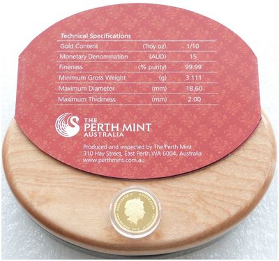 2012-P Australia Lunar Dragon Colour $15 Gold Proof 1/10oz Coin
