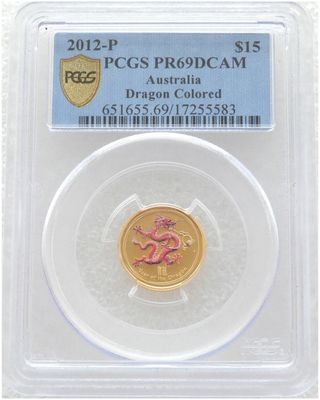 2012-P Australia Lunar Dragon Colour $15 Gold Proof 1/10oz Coin PCGS PR69 DCAM 2012-P Australia Lunar Dragon Colour $15 Gold Proof 1/10oz Coin PCGS PR69 DCAM