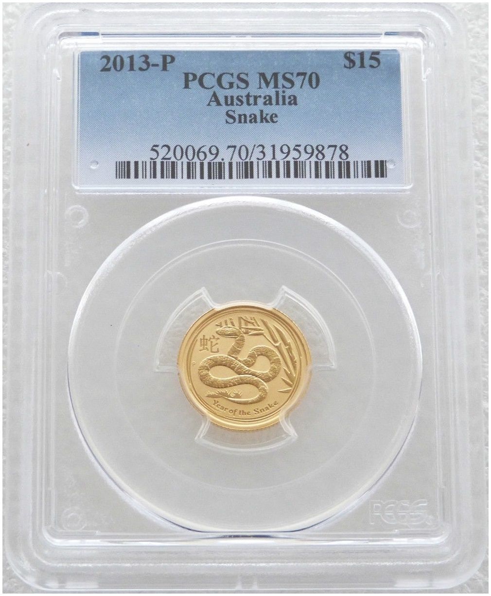 2013-P Australia Lunar Snake $15 Gold 1/10oz Coin PCGS MS70 2013-P Australia Lunar Snake $15 Gold 1/10oz Coin PCGS MS70