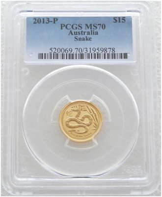 2013-P Australia Lunar Snake $15 Gold 1/10oz Coin PCGS MS70 2013-P Australia Lunar Snake $15 Gold 1/10oz Coin PCGS MS70