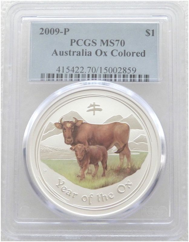 2009-P Australia Lunar Ox Colour $1 Silver 1oz Coin PCGS MS70 2009-P Australia Lunar Ox Colour $1 Silver 1oz Coin PCGS MS70