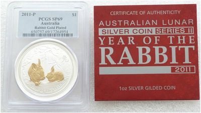 2011-P Australia Lunar Rabbit $1 Silver Gold 1oz Coin PCGS SP69