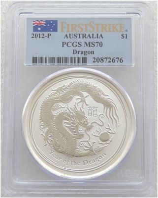 2012-P Australia Lunar Dragon $1 Silver 1oz Coin PCGS MS70 First Strike