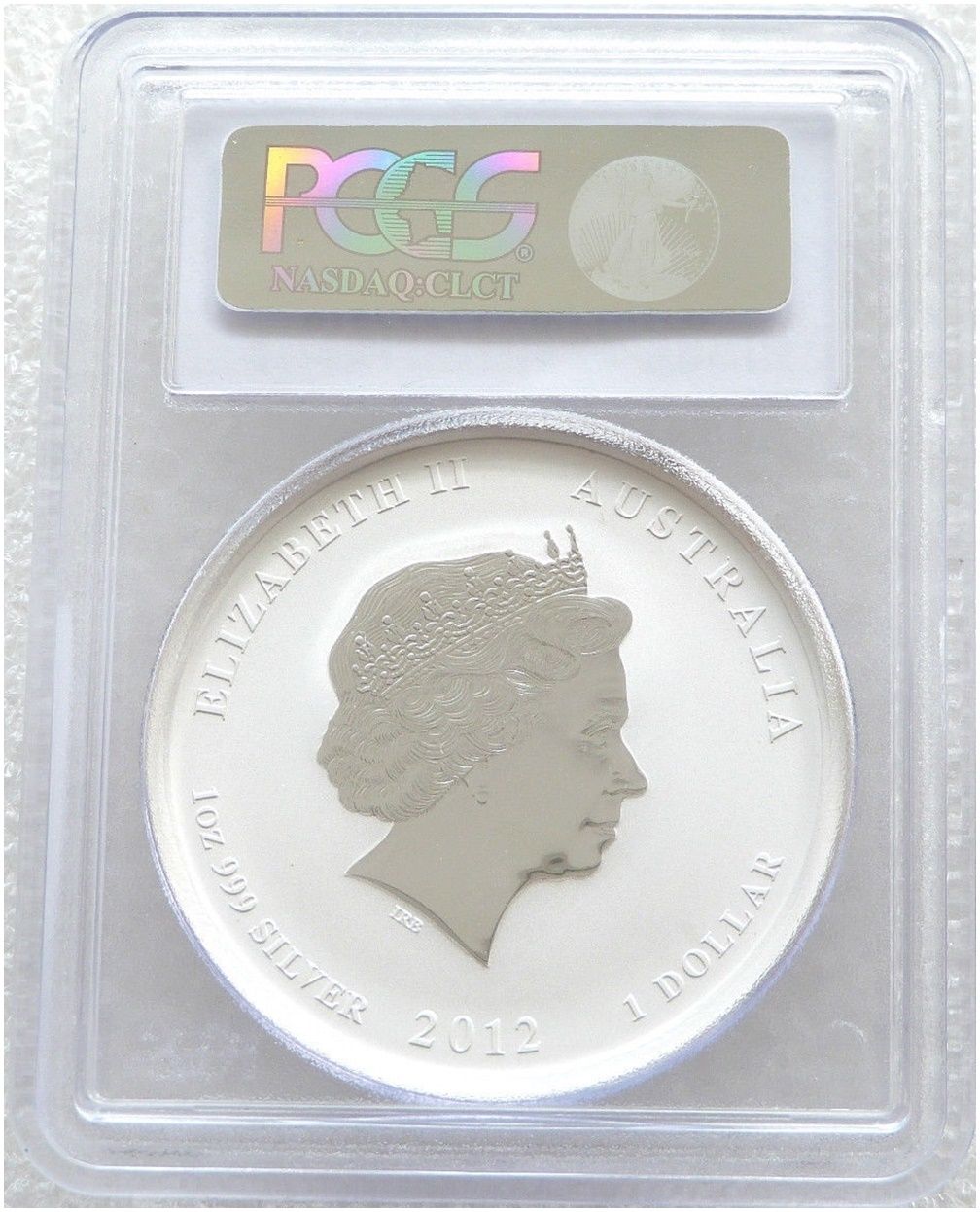 2012 Australia Lunar Dragon Purple $1 Silver 1oz Coin PCGS MS69