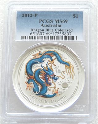 2012-P Australia Lunar Dragon Blue $1 Silver 1oz Coin PCGS MS69 2012-P Australia Lunar Dragon Blue $1 Silver 1oz Coin PCGS MS69