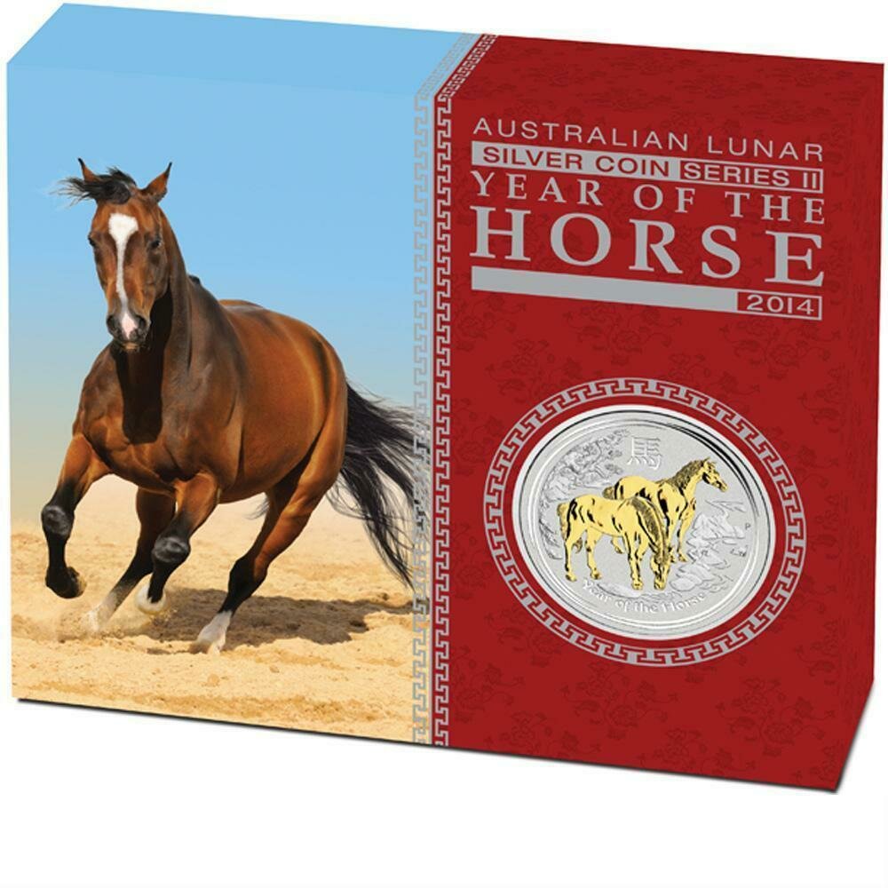 2014-P Australia Lunar Horse $1 Silver Gold 1oz Coin Box Coa 2014-P Australia Lunar Horse $1 Silver Gold 1oz Coin Box Coa