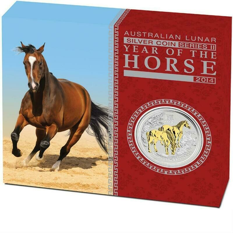 2014-P Australia Lunar Horse $1 Silver Gold 1oz Coin Box Coa 2014-P Australia Lunar Horse $1 Silver Gold 1oz Coin Box Coa