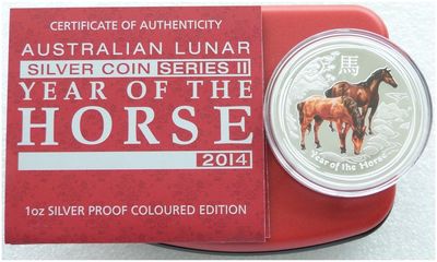 2014-P Australia Lunar Horse Colour $1 Silver Proof 1oz Coin Box Coa 2014-P Australia Lunar Horse Colour $1 Silver Proof 1oz Coin Box Coa