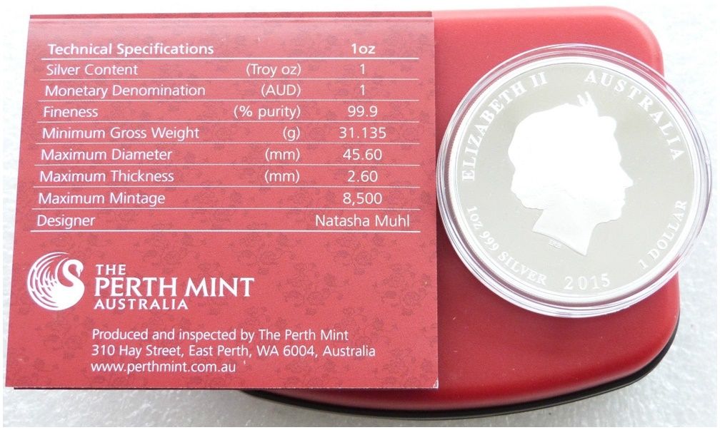 2015-P Australia Lunar Goat $1 Silver Proof 1oz Coin Box Coa