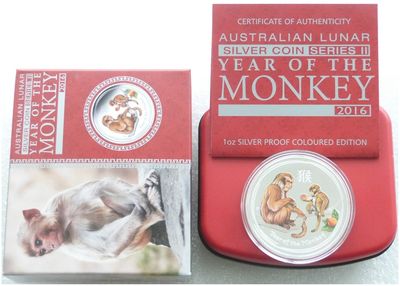 2016-P Australia Lunar Monkey Colour $1 Silver Proof 1oz Coin Box Coa 2016-P Australia Lunar Monkey Colour $1 Silver Proof 1oz Coin Box Coa