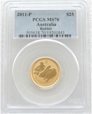2011-P Australia Lunar Rabbit $25 Gold 1/4oz Coin PCGS MS70 2011-P Australia Lunar Rabbit $25 Gold 1/4oz Coin PCGS MS70