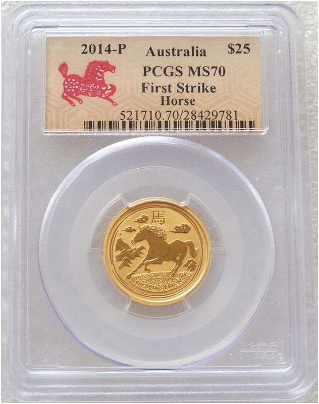 2014-P Australia Lunar Horse $25 Gold 1/4oz Coin PCGS MS70 First Strike 2014-P Australia Lunar Horse $25 Gold 1/4oz Coin PCGS MS70 First Strike