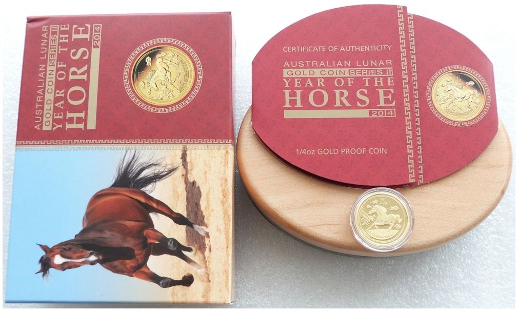 2014-P Australia Lunar Horse $25 Gold Proof 1/4oz Coin Box Coa 2014-P Australia Lunar Horse $25 Gold Proof 1/4oz Coin Box Coa