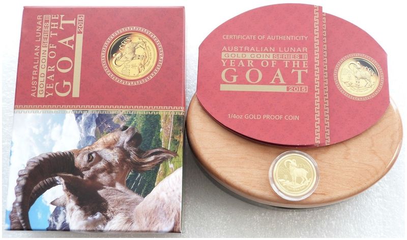 2015-P Australia Lunar Goat $25 Gold Proof 1/4oz Coin Box Coa