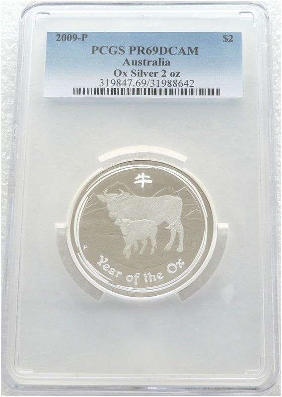 2009-P Australia Lunar Ox $2 Silver Proof 2oz Coin PCGS PR69 DCAM 2009-P Australia Lunar Ox $2 Silver Proof 2oz Coin PCGS PR69 DCAM