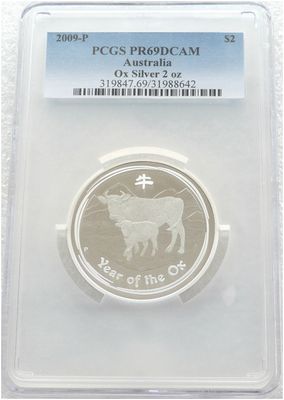 2009-P Australia Lunar Ox $2 Silver Proof 2oz Coin PCGS PR69 DCAM 2009-P Australia Lunar Ox $2 Silver Proof 2oz Coin PCGS PR69 DCAM