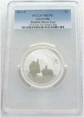 2011-P Australia Lunar Rabbit $2 Silver 2oz Coin PCGS MS70 2011-P Australia Lunar Rabbit $2 Silver 2oz Coin PCGS MS70