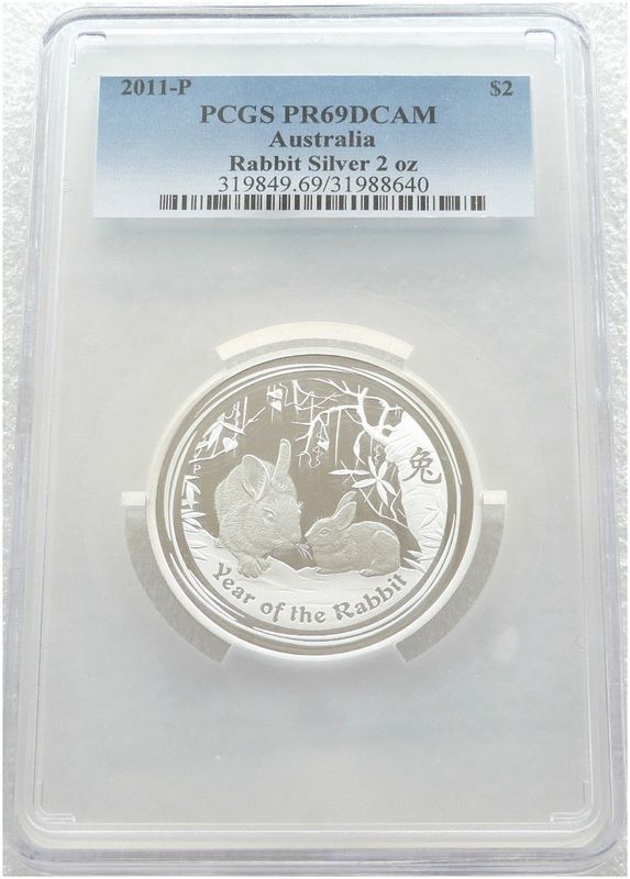2011-P Australia Lunar Rabbit $2 Silver Proof 2oz Coin PCGS PR69 DCAM