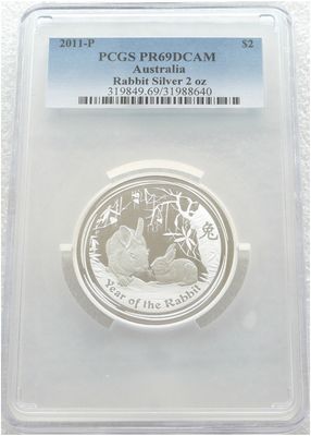 2011-P Australia Lunar Rabbit $2 Silver Proof 2oz Coin PCGS PR69 DCAM 2011-P Australia Lunar Rabbit $2 Silver Proof 2oz Coin PCGS PR69 DCAM