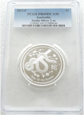 2013-P Australia Lunar Snake $2 Silver Proof 2oz Coin PCGS PR69 DCAM 2013-P Australia Lunar Snake $2 Silver Proof 2oz Coin PCGS PR69 DCAM
