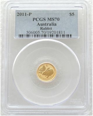 2011-P Australia Lunar Rabbit $5 Gold 1/20oz Coin PCGS MS70