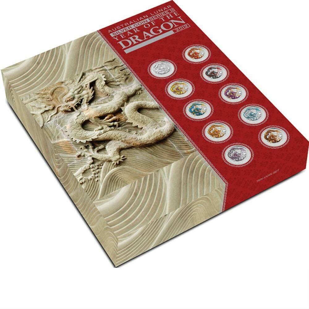 2012-P Australia Lunar Dragon Colour $1 Silver 10 Coin Set Box Coa 2012-P Australia Lunar Dragon Colour $1 Silver 10 Coin Set Box Coa