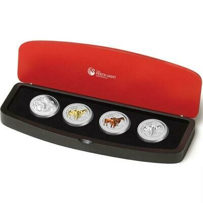 2014-P Australia Lunar Horse $1 Silver 4 Coin Type Set Box Coa