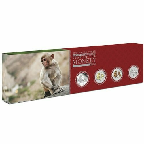 2016-P Australia Lunar Monkey $1 Silver 4 Coin Type Set Box Coa 2016-P Australia Lunar Monkey $1 Silver 4 Coin Type Set Box Coa