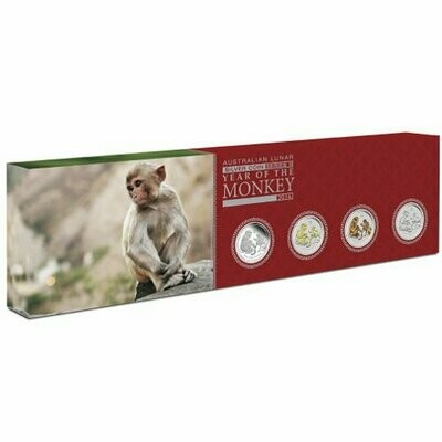 2016-P Australia Lunar Monkey $1 Silver 4 Coin Type Set Box Coa 2016-P Australia Lunar Monkey $1 Silver 4 Coin Type Set Box Coa