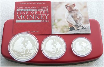2016-P Australia Lunar Monkey Silver Proof 3 Coin Set Box Coa 2016-P Australia Lunar Monkey Silver Proof 3 Coin Set Box Coa