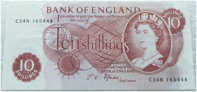 1967 - 1970 Bank of England J S Fforde Red 10 Shilling Banknote 1967 - 1970 Bank of England J S Fforde Red 10 Shilling Banknote