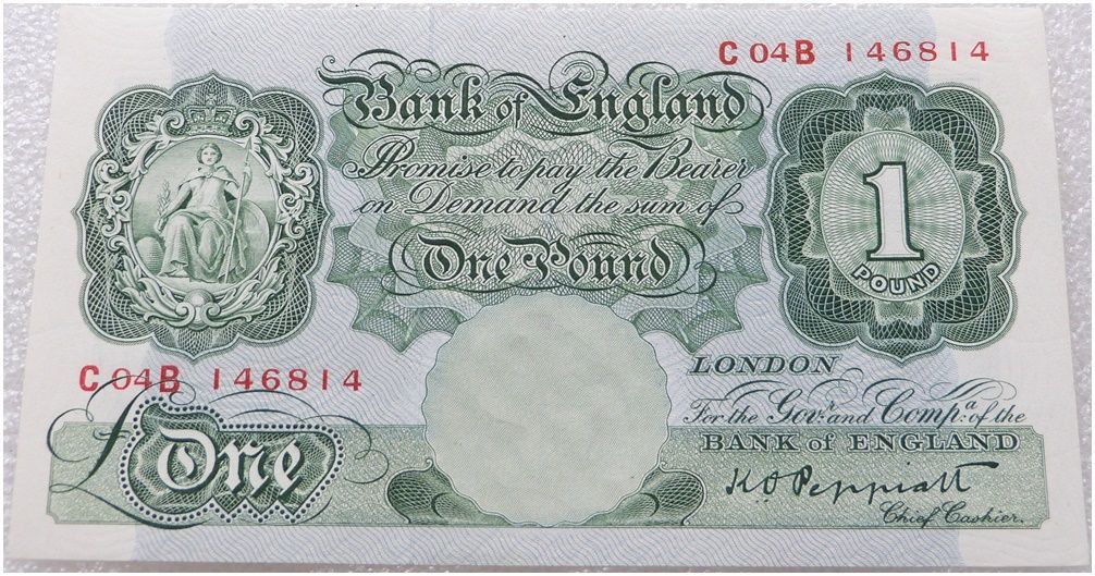 1948 - 1950 Bank of England K O Peppiatt Green £1 One Pound Banknote (A01A to L39A) 1948 - 1950 Bank of England K O Peppiatt Green £1 One Pound Banknote (A01A to L39A)