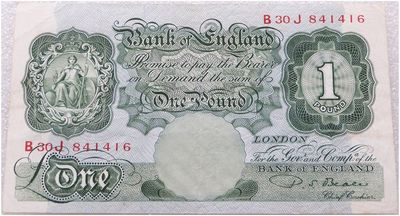 1949 - 1950 Bank of England P S Beale Green £1 One Pound Banknote