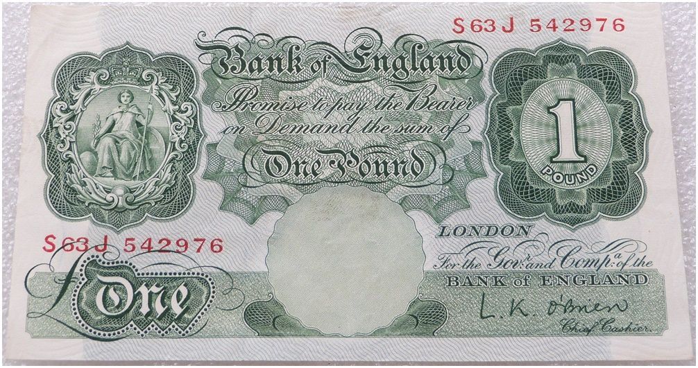 1960 - 1963 Bank of England L K O'Brien Green £1 One Pound Banknote (A01 to Z99) 1960 - 1963 Bank of England L K O'Brien Green £1 One Pound Banknote (A01 to Z99)