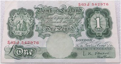 1960 - 1963 Bank of England L K O'Brien Green £1 One Pound Banknote (A01 to Z99) 1960 - 1963 Bank of England L K O'Brien Green £1 One Pound Banknote (A01 to Z99)
