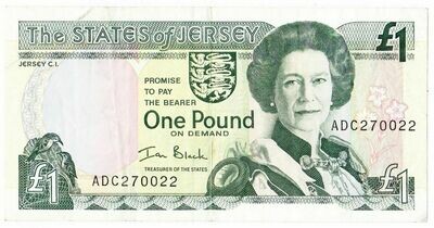 1989 - 2003 States of Jersey Ian Black Green St Helier Parish £1 One Pound Banknote 1989 - 2003 States of Jersey Ian Black Green St Helier Parish £1 One Pound Banknote