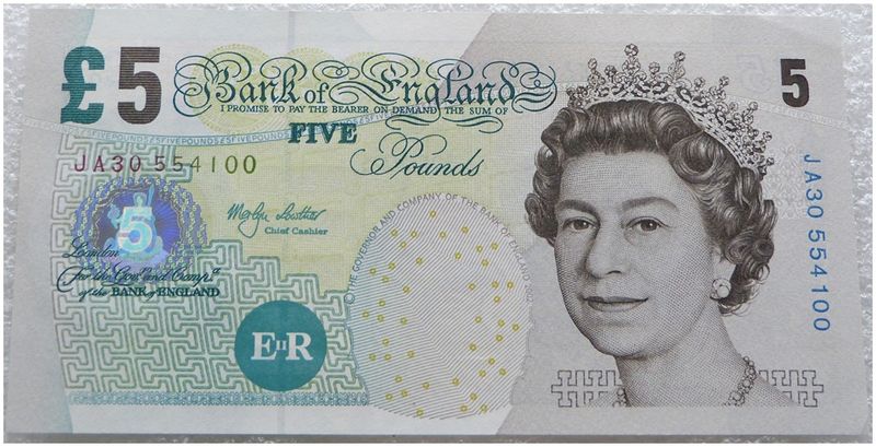2002 - 2004 Bank of England Merlyn Lowther Elizabeth Fry £5 Five Pound Banknote Uncirculated (HA01 to JB90)