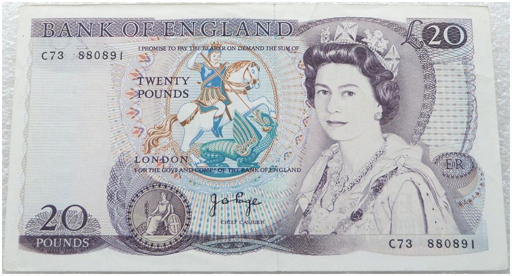 1970 - 1981 Bank of England J B Page Shakespeare £20 Twenty Pound Banknote (A06 to D80) 1970 - 1981 Bank of England J B Page Shakespeare £20 Twenty Pound Banknote (A06 to D80)