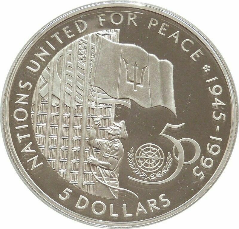 1995 Barbados United Nations $5 Silver Proof Coin 1995 Barbados United Nations $5 Silver Proof Coin