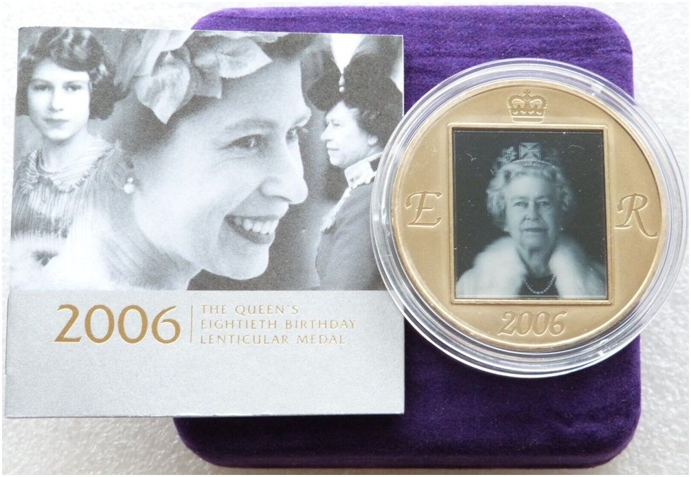 2006 Queen's 80th Birthday Lenticular Holographic Medal Box Coa