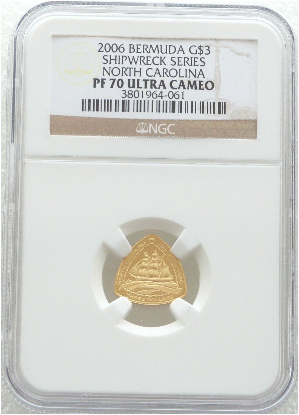2006 Bermuda North Carolina Ship $3 Gold Proof 1/20oz Coin NGC PF70