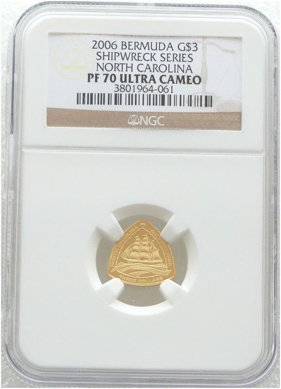 2006 Bermuda North Carolina Ship $3 Gold Proof 1/20oz Coin NGC PF70